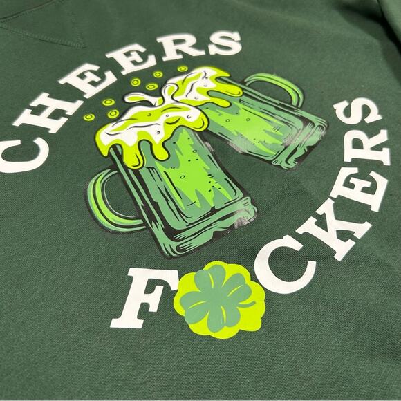 Badger Sport Sweatshirt Green 'Cheers F*ckers' Beer Mug St. Patricks Day Sweater - Picture 2 of 6